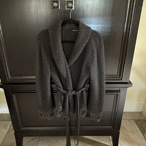 Lafayette 148 New York Charcoal Belted Sweater